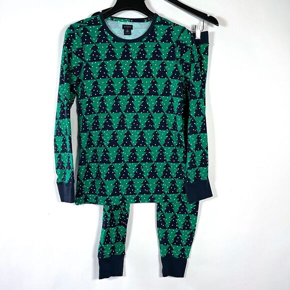 J. Crew Pajamas Size Medium Christmas Tree Long Sleeve Pants Holiday Winter Snow - Picture 1 of 16